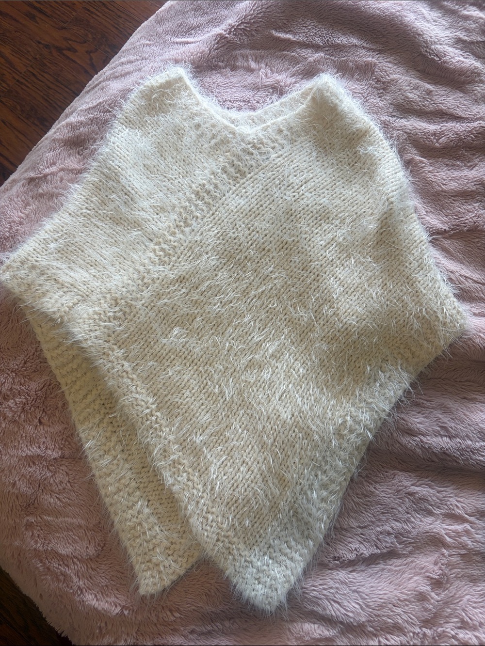 Cozy Cream Fuzzy V-Neck Girls Poncho Sweater Size: one size for girls